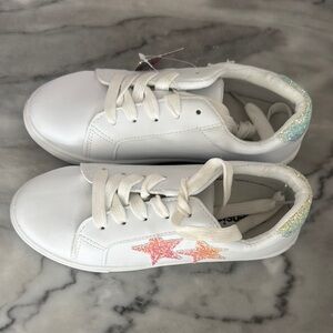 NWT Kids White Sneakers with Glitter Stars